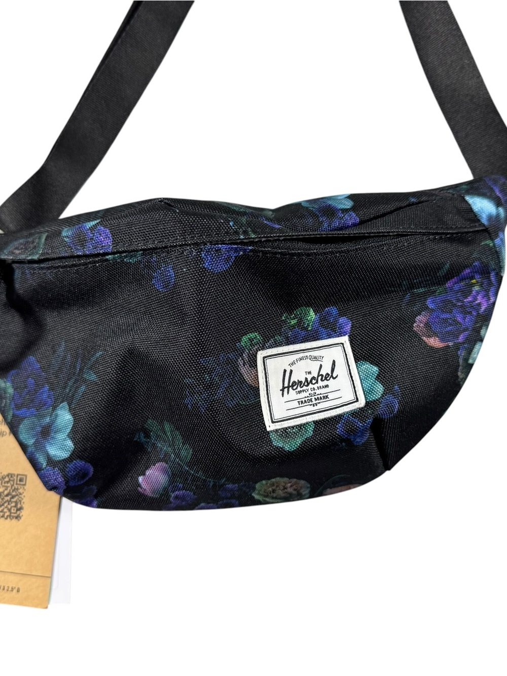 Herschel Supply Company Black Floral Fanny Pack with Purple & Teal Accents